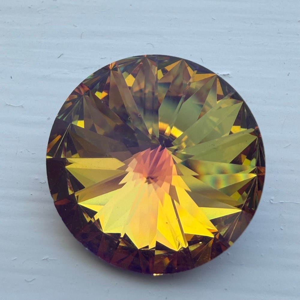 New Austrian Crystal Rivoli Round Stone 18mm Yellow‎ Purple Backed Jewelry